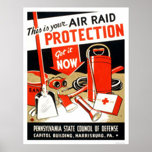 Poster Protection de raid aérien WPA 1943