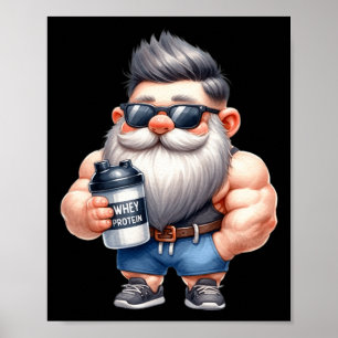 Poster Protéine de Whey Gnome Papa Funny Bodybuilder Grap