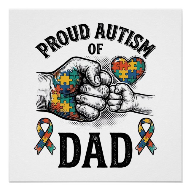 Poster Proud Autism Dad Vintage Engraving Awareness Shirt (Devant)