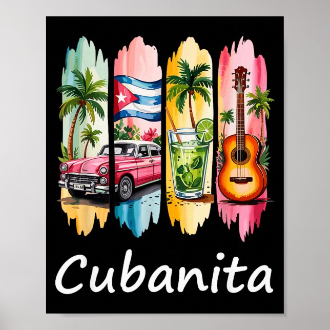 Poster Proud Cubanita Cuban Flag Guitar Mojito Car Design (Devant)