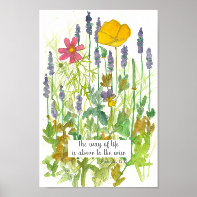 Poster Proverbes 15:24 Écriture Bible Verse Poppy Cosmos (Devant)