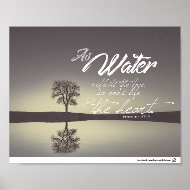 Poster Proverbes 27:19 - Comme l'eau reflète le visage (Devant)
