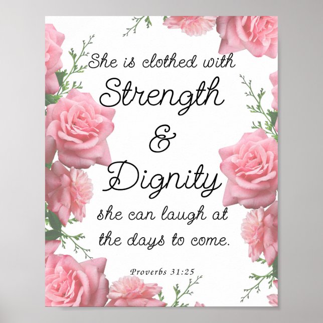 Poster Proverbes 31:25, Elle est habillée de force (Devant)