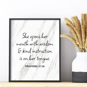 Poster Proverbes 31:26 Verset de la Bible Marbre Glam