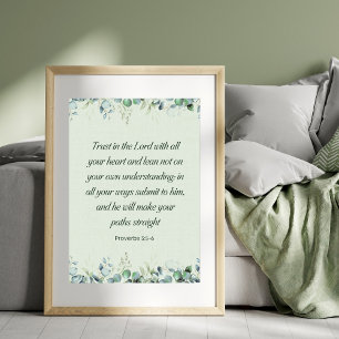 Poster Proverbes 3:5-6 Verset biblique floral chrétien