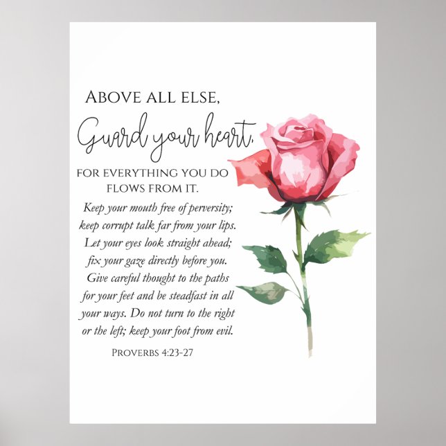 Poster Proverbes 4:23-27 Gardez votre coeur Écriture Fleu (Devant)