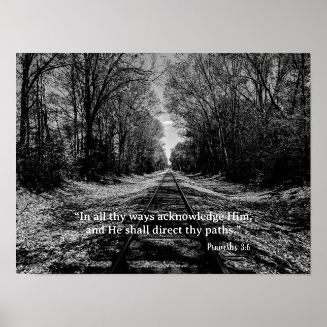 Poster Proverbes de la voie ferroviaire noire et blanche (Devant)