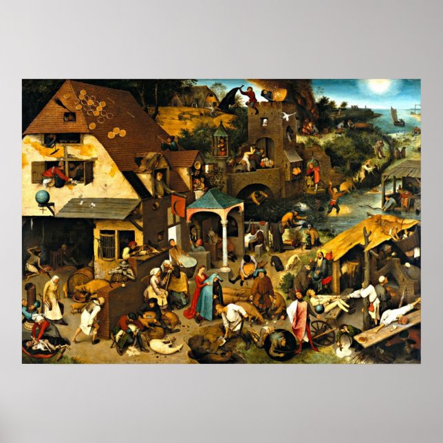 Poster Proverbes du Néerlandais, Peinture de Pieter Brueg (Devant)