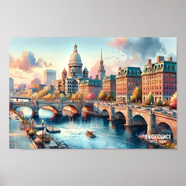 Poster Providence Rhode Island Travel Places aquarelle (Devant)