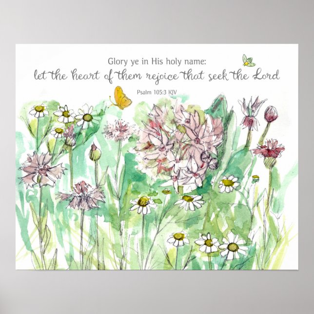 Poster Psalm 105 Scripture Pink Flowers Christian Art (Devant)