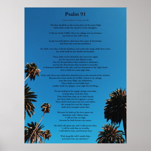 Poster Psalm 91 King James Version Ajouter Nom Christian (Devant)
