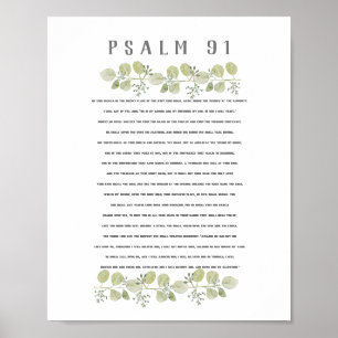 Poster Psalm 91 Olive Green Eucalyptus Leaves Bible Art