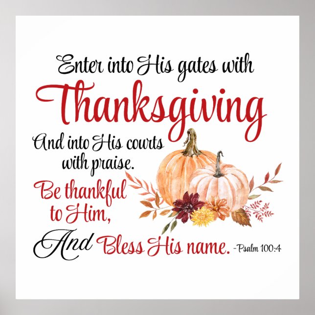 Poster Psaume 100:4 Entre dans ses portes avec Thanksgivi (Devant)