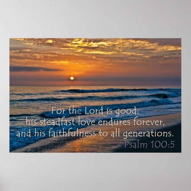 Poster Psaume 100:5 Image coucher de soleil (Devant)