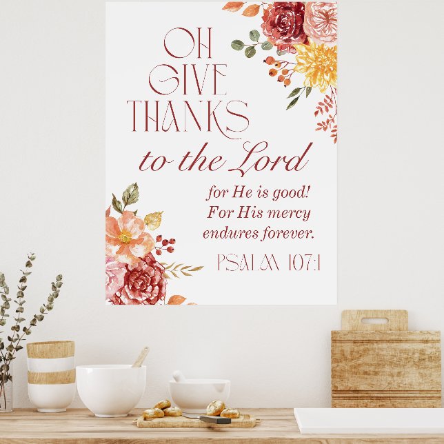 Poster Psaume 107:1 Remerciez le Seigneur Chute Florale (Cuisine)