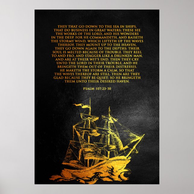 Poster Psaume 107:23-30 Verse de la Bible (Devant)