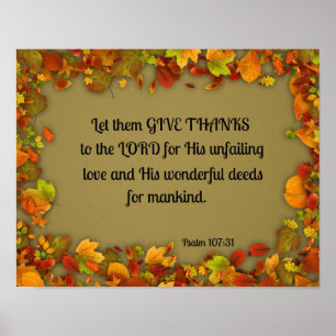Poster Psaume 107:31 Let them give thanks to the Lord...