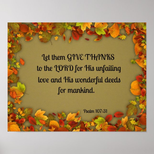 Poster Psaume 107:31 Let them give thanks to the Lord... (Devant)