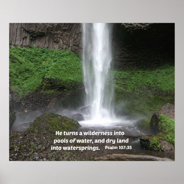 Poster Psaume 107:35 Il transforme un désert en... (Devant)
