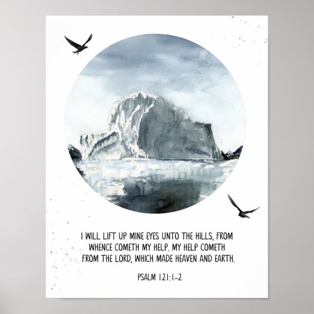 Poster Psaume 121:1-2 Je lève Mes Yeux, Citation Bible (Devant)
