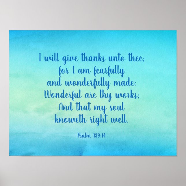 Poster Psaume 139:14 Encouragement Bible Verse (Devant)