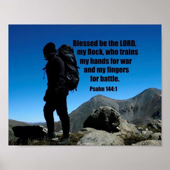 Poster Psaume 144:1 Béni soit le Seigneur mon rocher qui (Devant)