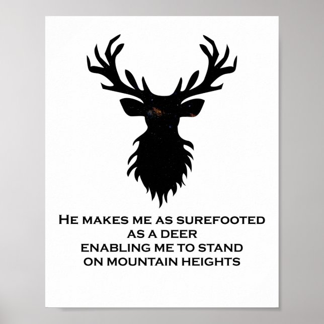 Poster Psaume 18:33 Bible Verse Deer Galaxy (Devant)