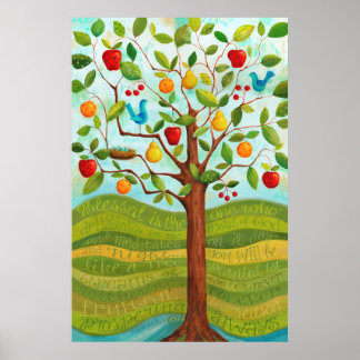 Poster Psaume 1 Arbre planté par les rivières d'eau Impri