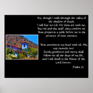 Poster Psaume 23 avec imprimé d'église désertique