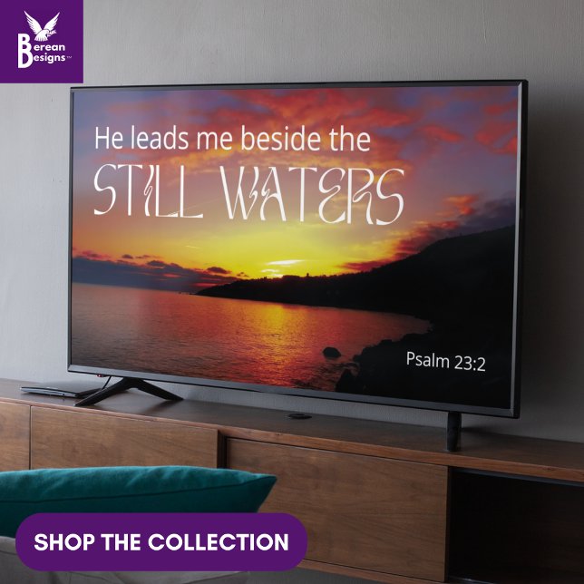 Poster Psaume 23 TOUJOURS EAUX Christian Frame Art pour l (Christian Psalm 23 Still Waters wall art for display TV with peaceful seascape and Bible text.)