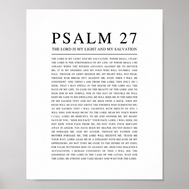 Poster Psaume 27 Le Seigneur est Ma Lumière et Mon Salut (Devant)