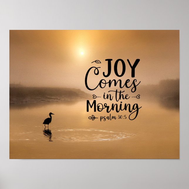 Poster Psaume 30:5 Joie arrive le matin Bible Verse (Devant)