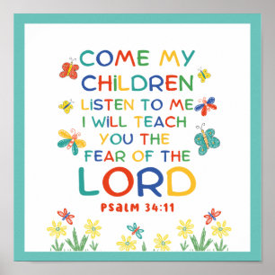 Poster Psaume 34:11 joli verset biblique pour les enfants