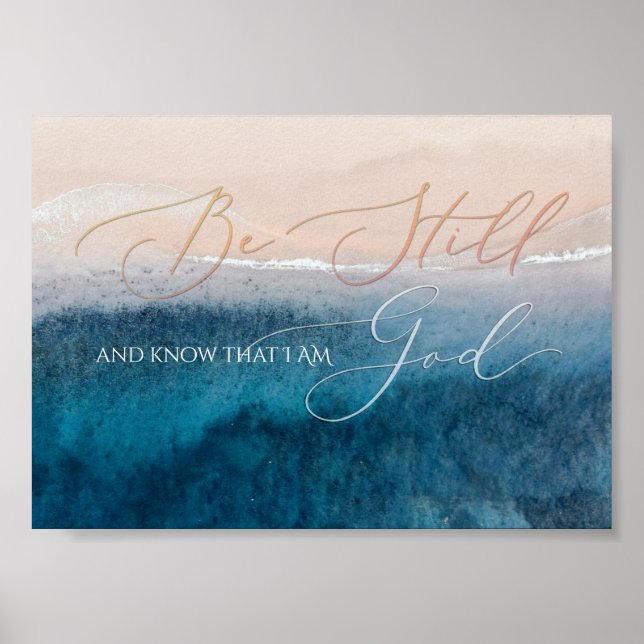 Poster Psaume 46 10, Be Still Aerial Beach, Deep Blue Sea (Devant)