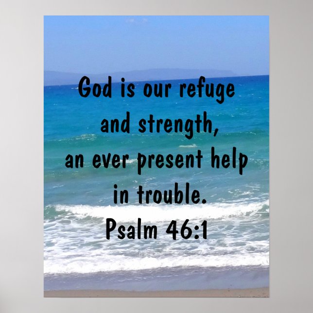 Poster Psaume 46:1 Bible Verse Beach (Devant)