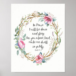 Poster Psaume 4:8 Aquarelle Wreath