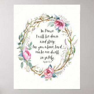 Poster Psaume 4:8 Aquarelle Wreath