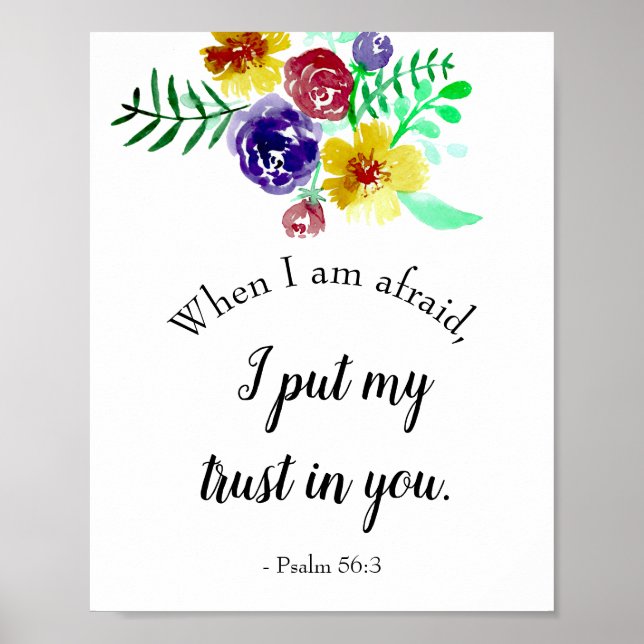 Poster Psaume 56:3 Quand j'ai peur Bible Verse Aquarelle (Devant)
