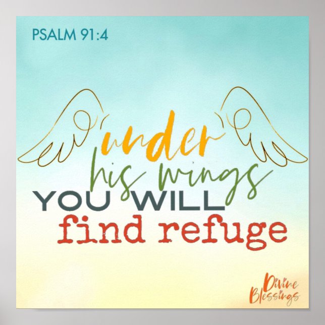 Poster Psaume 91:4 Sous Ses Ailes Vous Trouverez Refuge (Devant)