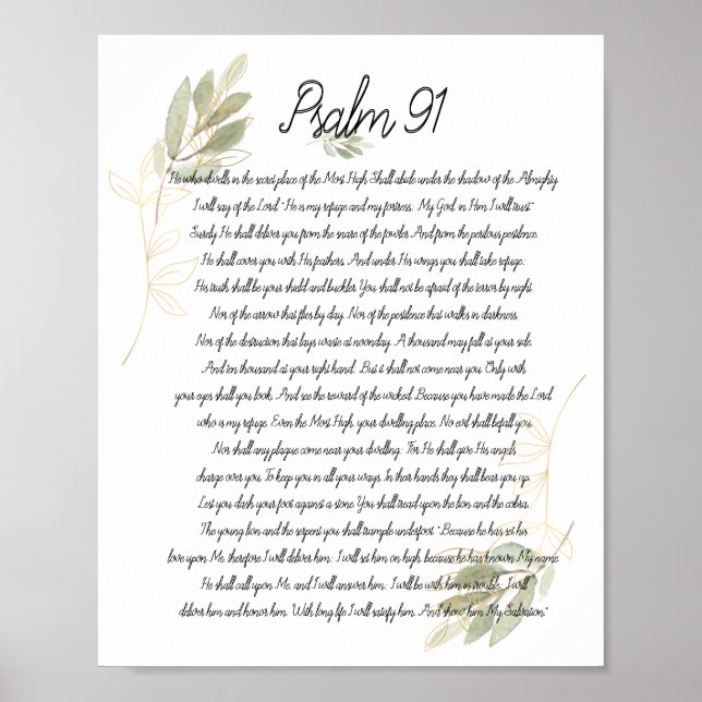 Poster Psaume 91 Bible Art Soft Green Feuille Christian (Devant)
