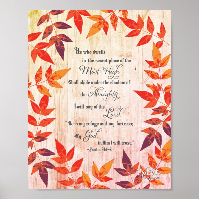 Poster Psaume 91 Bible Verse Écriture Feuilles d'automne (Devant)
