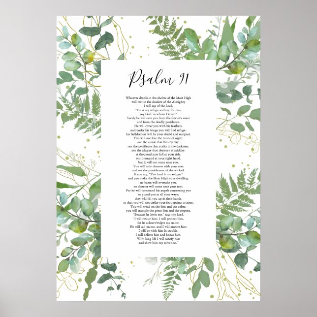 Poster Psaume 91 Citation biblique Écriture Eucalyptus (Devant)