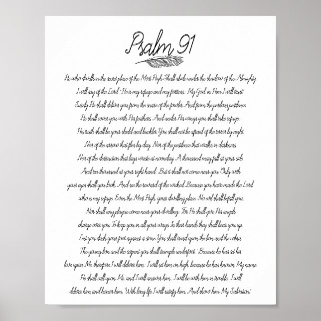 Poster Psaume 91 Décor Bible Plumes Art chrétien (Devant)