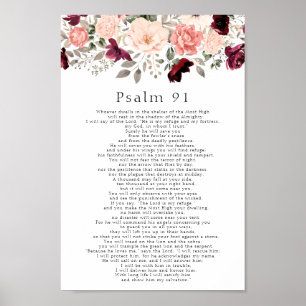 Poster Psaume 91 Écriture Bourgogne Blush Floral