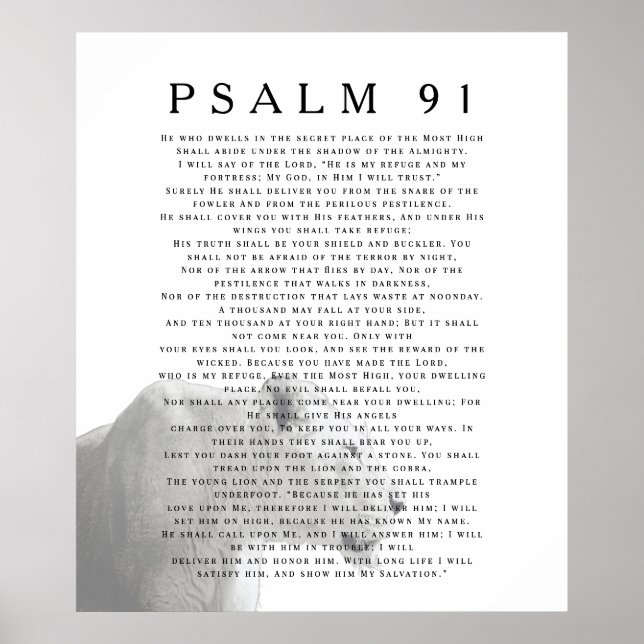 Poster Psaume 91 Lion Bible chrétienne Verse Art (Devant)