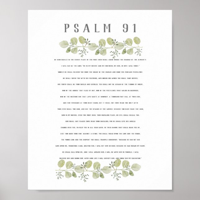 Poster Psaume 91 Olive Green Eucalyptus Feuille Bible Art (Devant)
