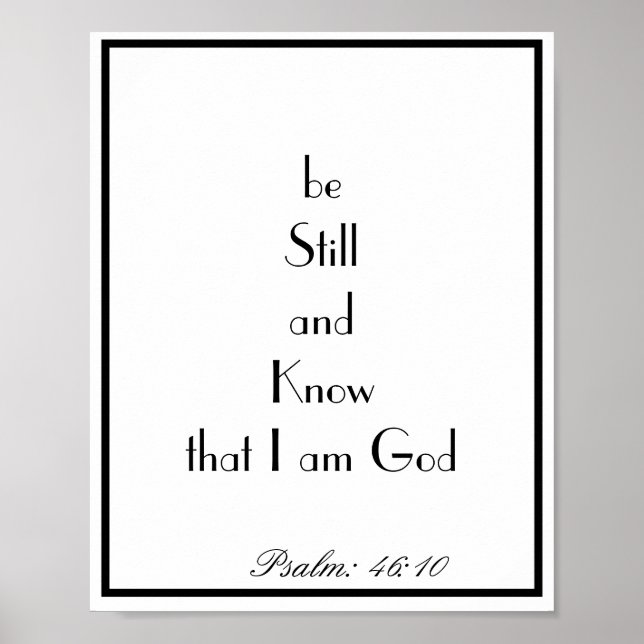 Poster Psaume de verset biblique 46:10 Mur noir et blanc (Devant)