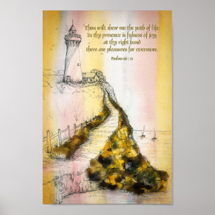 Poster Psaume d'encre d'aquarelle phare 16:11