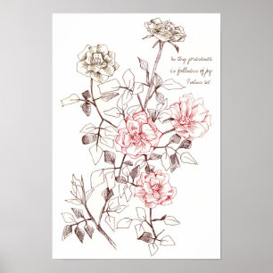 Poster Psaumes 16:11 Écriture biblique Fleurs de rose 