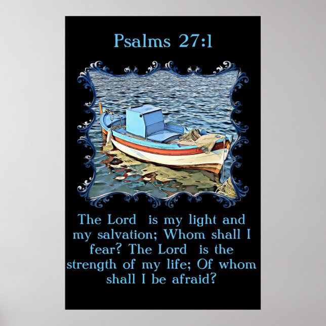 Poster Psaumes 27:1 avec un vieux bateau dans l'océan cal (Devant)